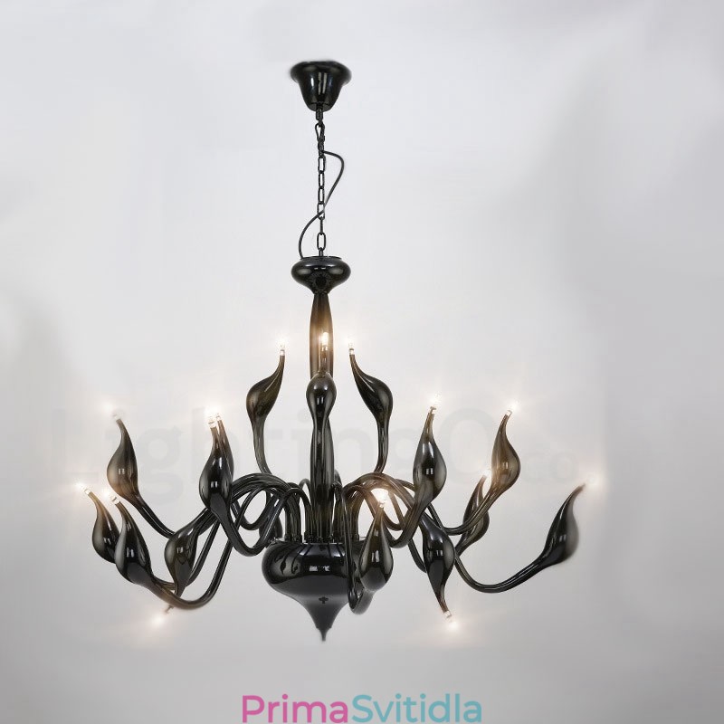 18 světel Stainless Post Modern Swan Lustr Light G4 Black Dokončeno