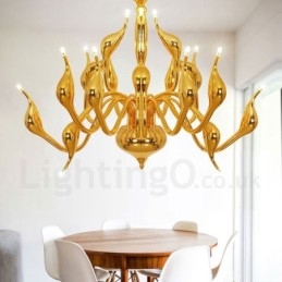 18 světel Stainless Post Modern Swan Lustr Light G4 zlatá povrchová úprava