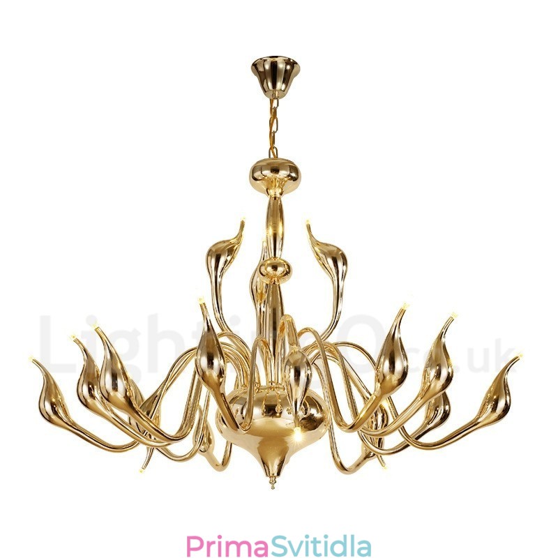 18 světel Stainless Post Modern Swan Lustr Light G4 zlatá povrchová úprava
