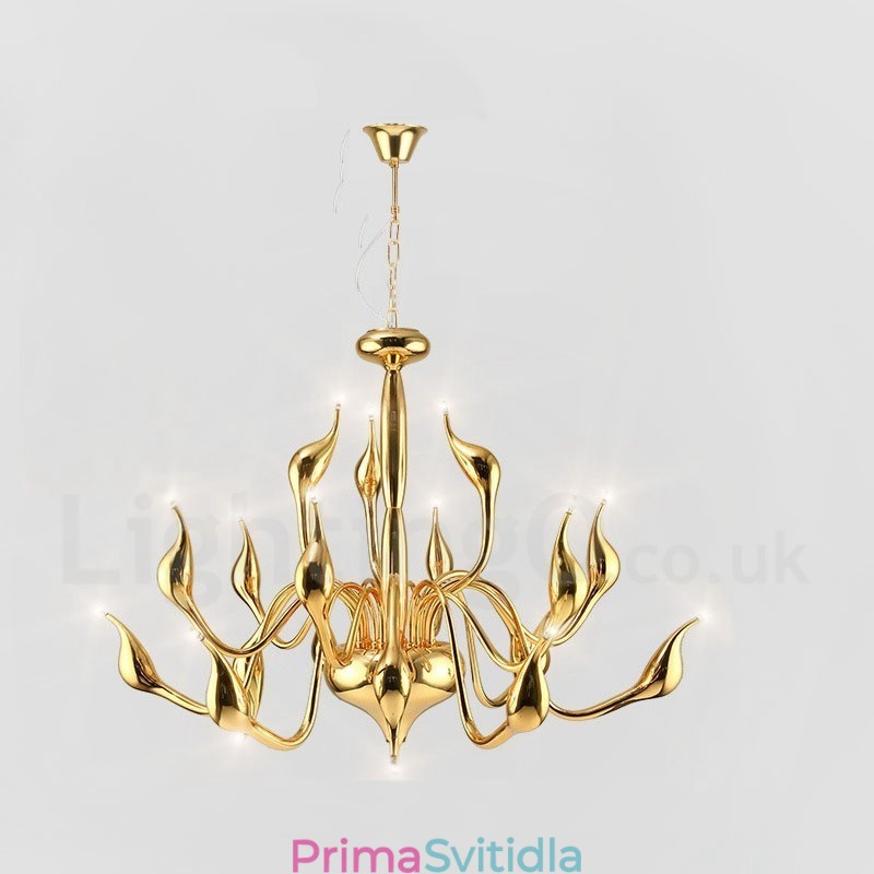 18 světel Stainless Post Modern Swan Lustr Light G4 zlatá povrchová úprava