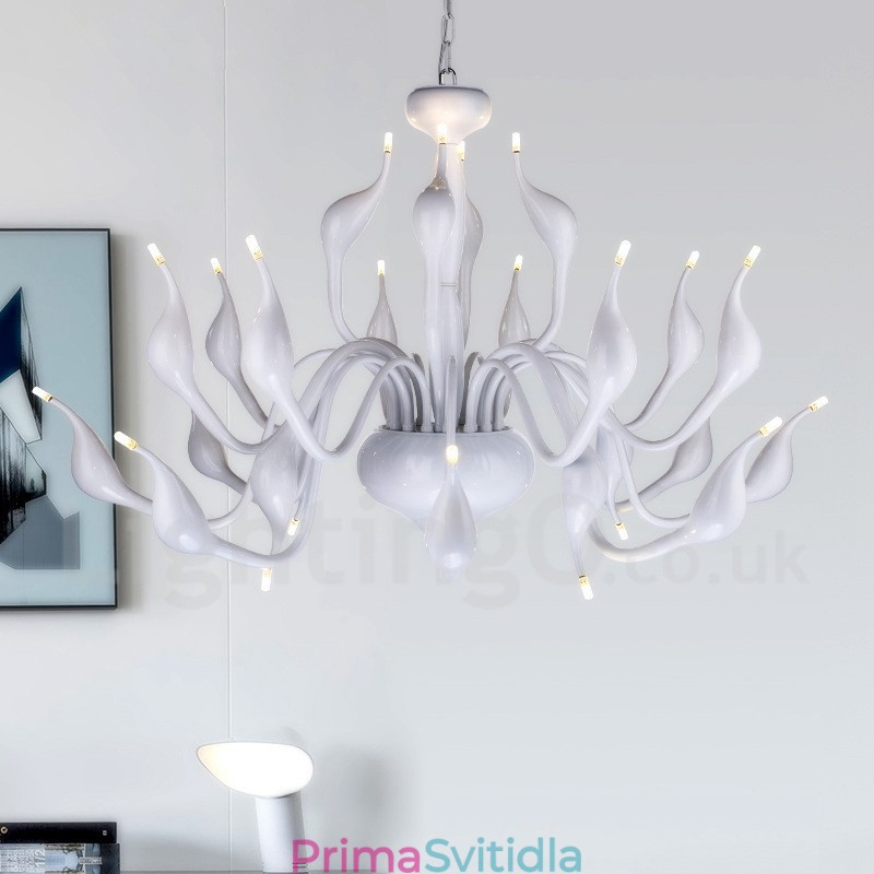 24 světel Moderní lustrové světlo Swan G4 Bílé pokovování