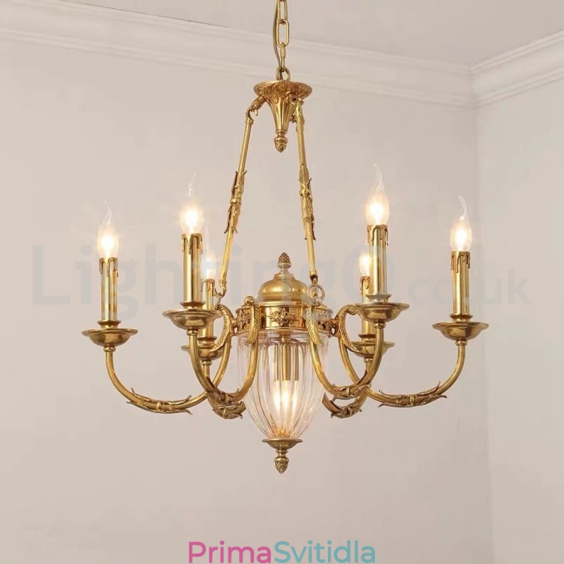 Luxusní francouzská celoměděná křišťálová lampa Jídelní svítidlo Lustr