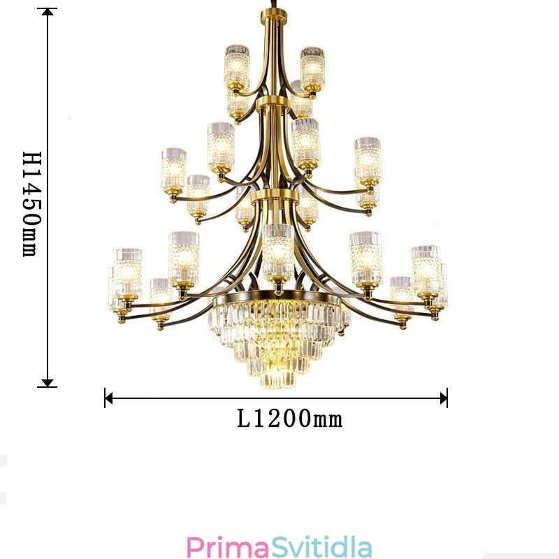 Velký luxusní měděný křišťálový lustr pro svítidlo 12+8+4