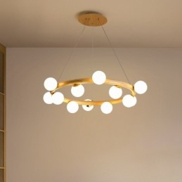 Nordic Ring Jednoduchý moderní dřevěný závěsný lustr s fazolovými odstíny