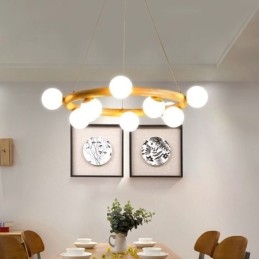 Nordic Ring Jednoduchý moderní dřevěný závěsný lustr s fazolovými odstíny