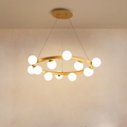 Nordic Ring Jednoduchý moderní dřevěný závěsný lustr s fazolovými odstíny