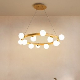 Nordic Ring Jednoduchý moderní dřevěný závěsný lustr s fazolovými odstíny