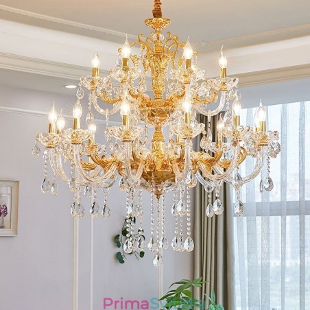 18 lehkých dvoupatrových luxusních křišťálových svíčkových lustrů zlaté barvy 18 lehkých dvoupatrových luxusních křišťálových svíčkových lustrů zlaté barvy