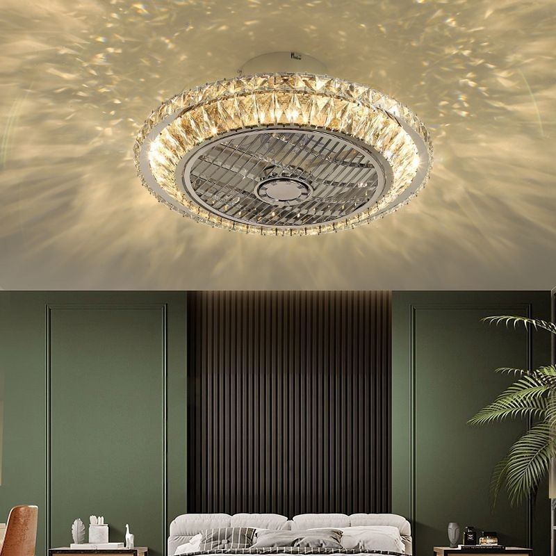 Křišťálový stropní ventilátor Light Gold kulatá stropní lampa