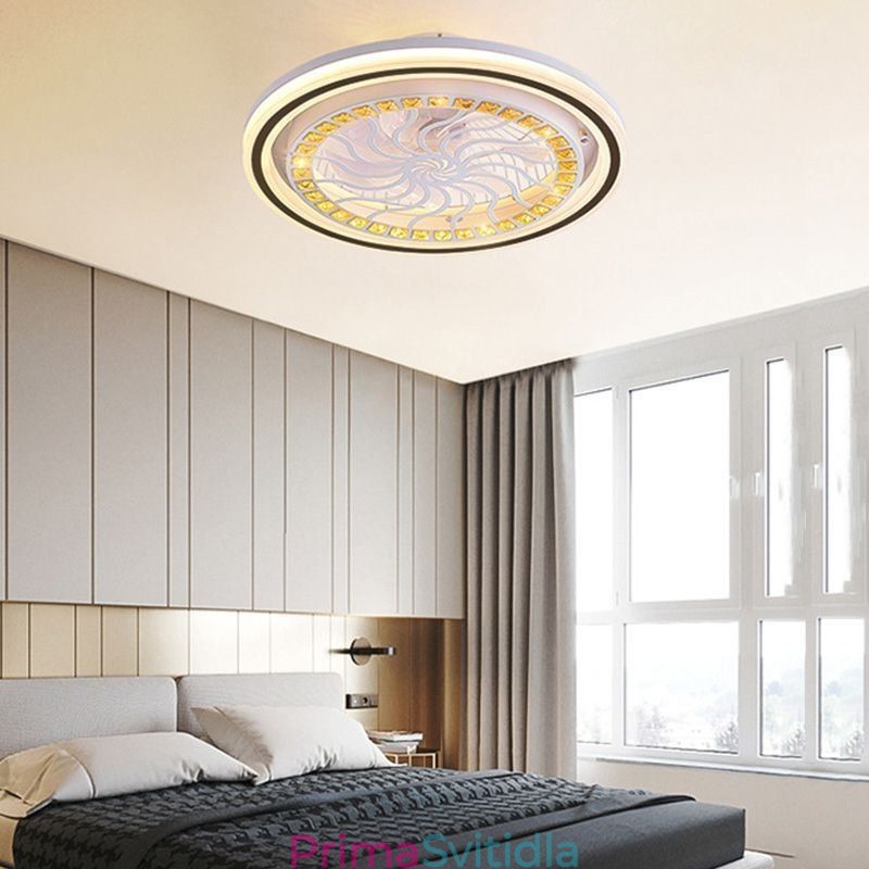 Inteligentní stropní ventilátor s lehkou dekorací s plynulou stmíváním