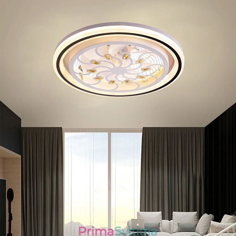 Inteligentní stropní ventilátor s lehkou dekorací s plynulou stmíváním