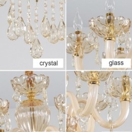 Elegantní křišťálový lustr Evropský koňakový barevný stropní svítidlo Skleněné tělo Dvouvrstvé 12+6 světel