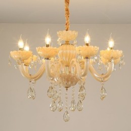 Poutavý křišťálový lustr Evropský koňakový barevný stropní lampa Skleněné tělo 8 světel