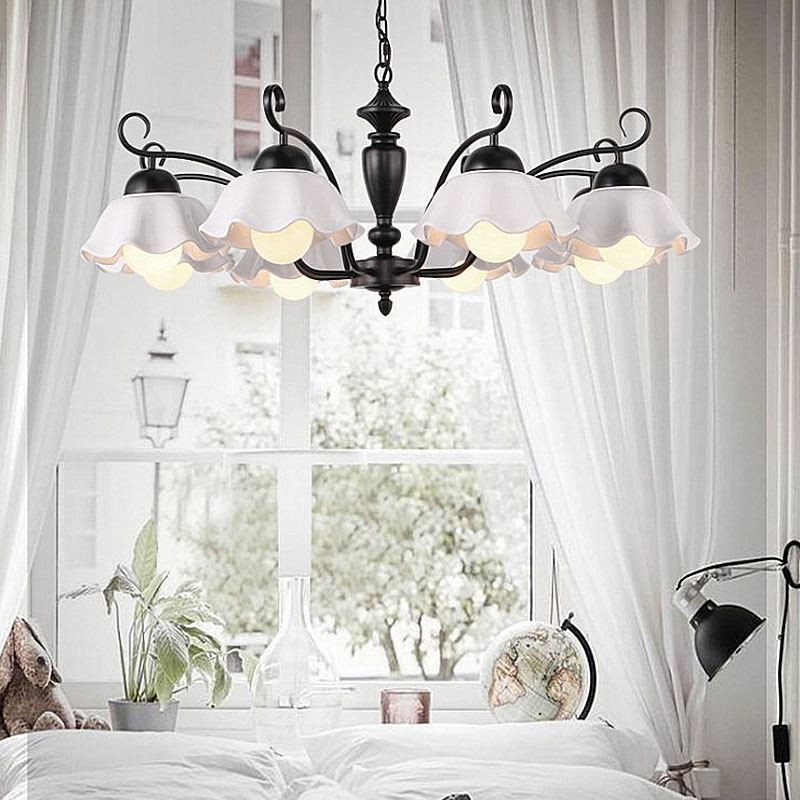 Nordic Iron Přívěsek Světlo Květina Tvar Skleněná lampa Stínidlo Lustr