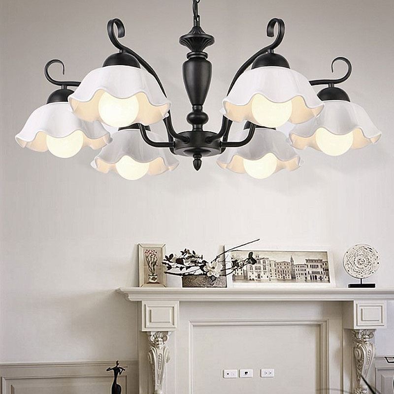 Nordic Iron Přívěsek Světlo Květina Tvar Skleněná lampa Stínidlo Lustr