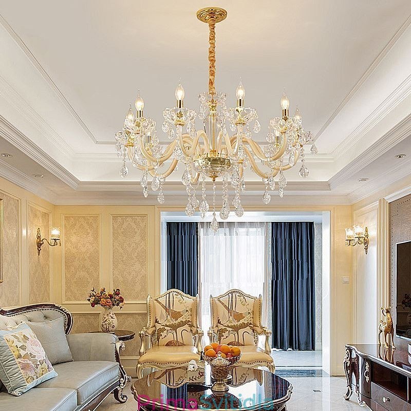 Elegantní křišťálový lustr v evropském stylu skleněné závěsné svítidlo
