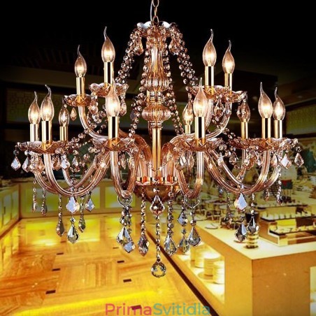 Evropský křišťálový lustr Elegantní velký závěsný světle jantarový Evropský křišťálový lustr Elegantní velký závěsný světle jantarový