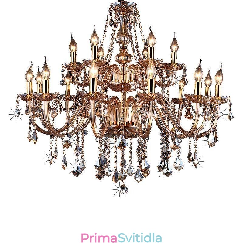 Evropský křišťálový lustr Elegantní velký závěsný světle jantarový