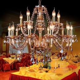 Evropský křišťálový lustr Elegantní velký závěsný světle jantarový