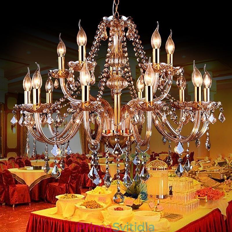 Evropský křišťálový lustr Elegantní velký závěsný světle jantarový