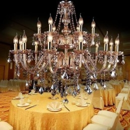 Evropský křišťálový lustr Elegantní velký závěsný světle jantarový