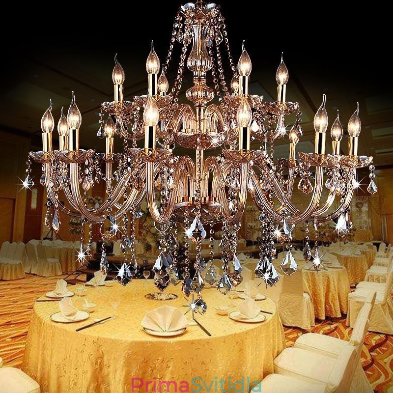 Evropský křišťálový lustr Elegantní velký závěsný světle jantarový