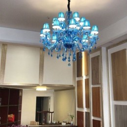 Velký křišťálový lustr Evropský přívěsek Světle modrá barva Esthetic