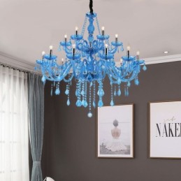 Velký křišťálový lustr Evropský přívěsek Světle modrá barva Esthetic