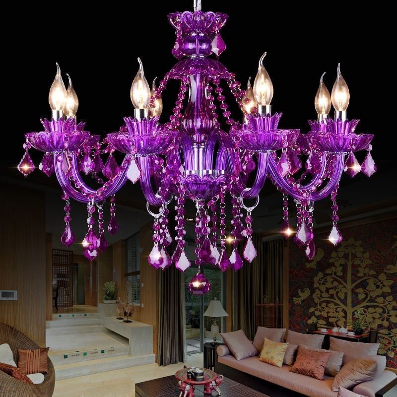 Elegantní fialový křišťálový stropní evropský lustr
