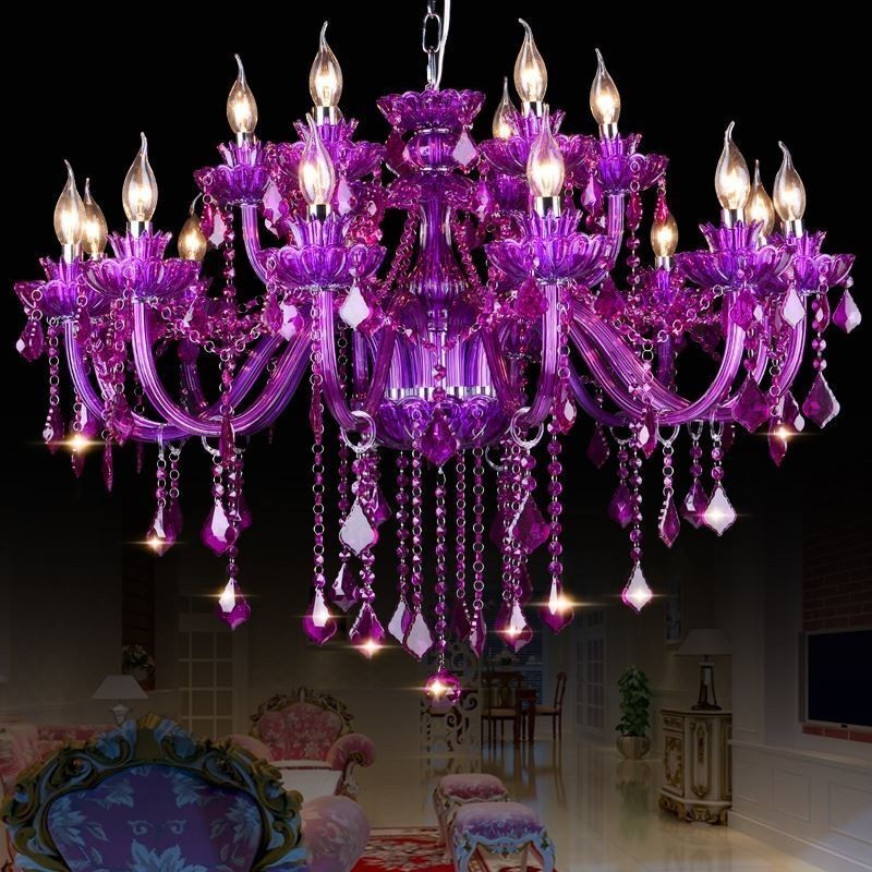Elegantní fialový křišťálový stropní evropský lustr