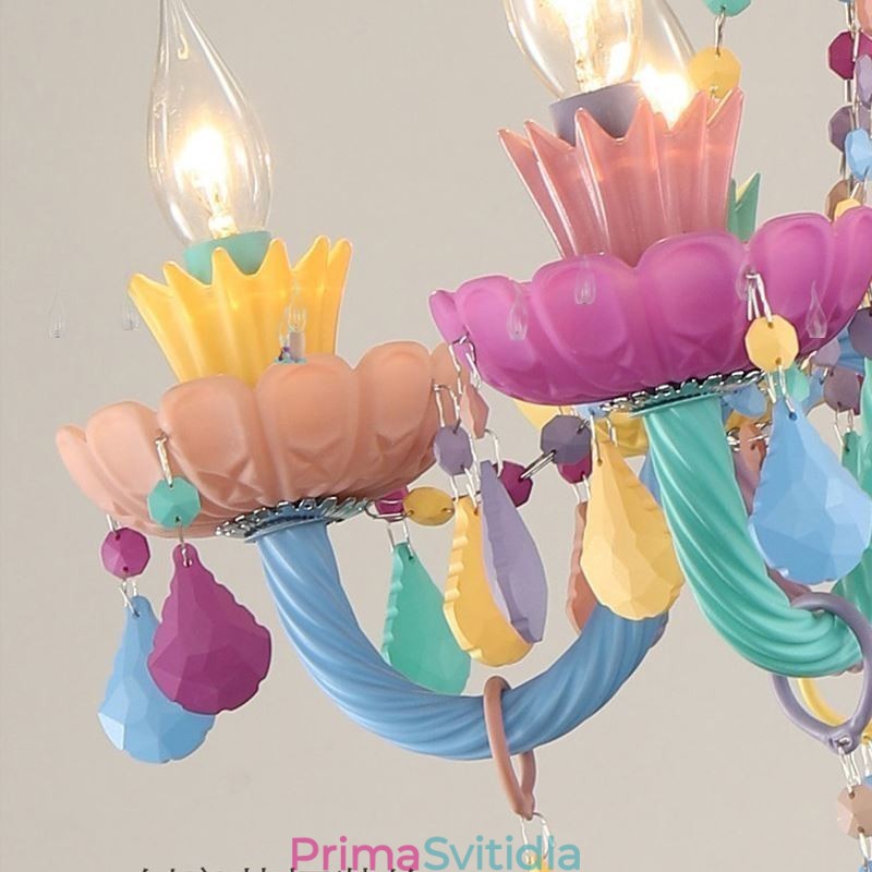 Evropský barevný křišťálový lustr Macaron závěsné světlo