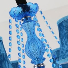 Modrý křišťálový lustr evropského stylu Jedinečné závěsné světlo