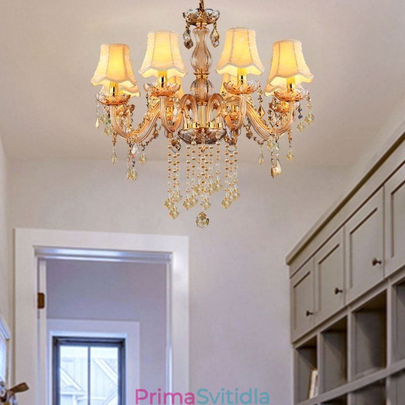 Evropský křišťálový lustr Elegantní jantarové závěsné svítidlo