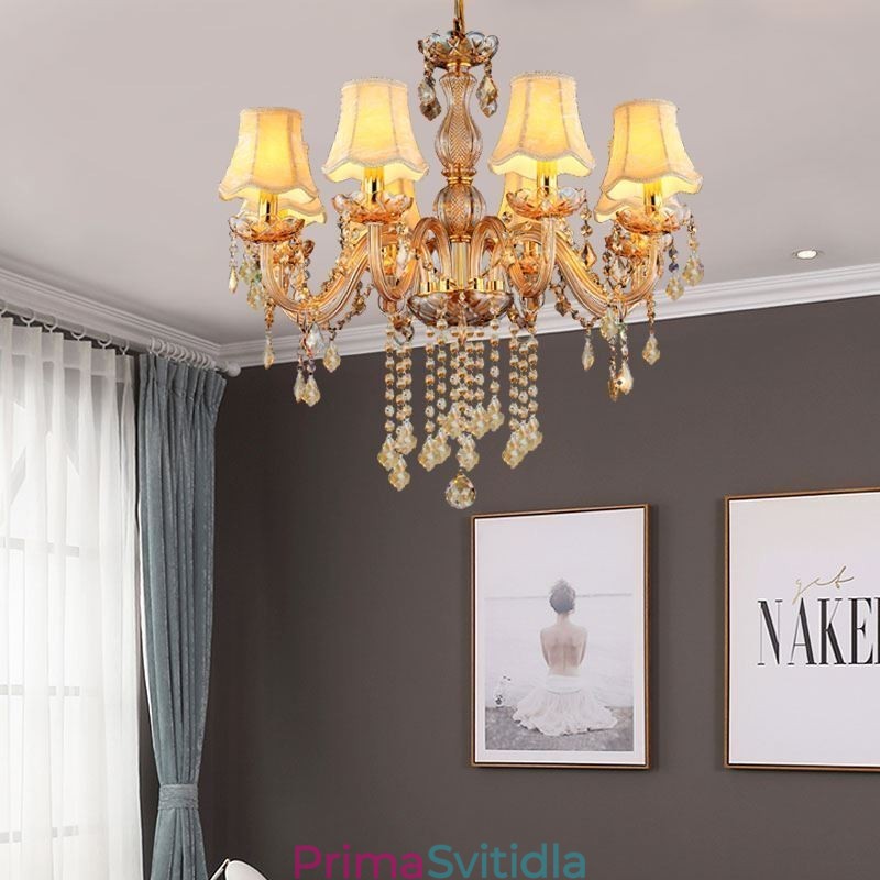 Evropský křišťálový lustr Elegantní jantarové závěsné svítidlo