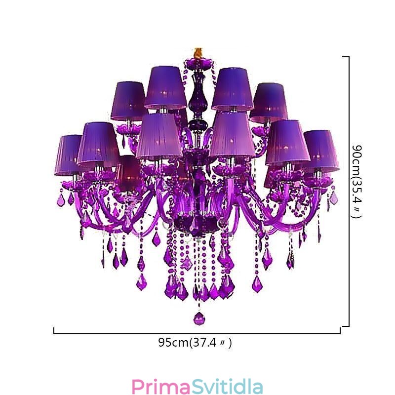 Křišťálový lustr v evropském stylu Purpurové závěsné světlo