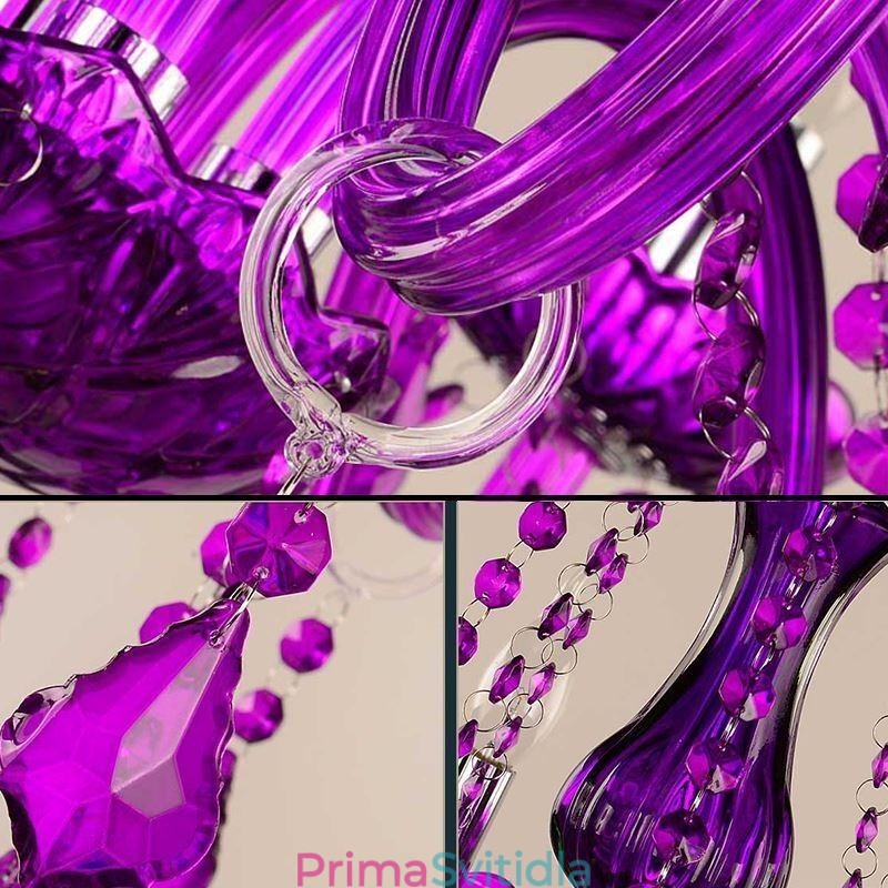 Křišťálový lustr v evropském stylu Purpurové závěsné světlo