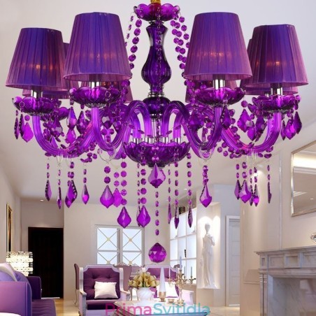 Elegantní křišťálový lustr v evropském stylu fialové závěsné světlo Elegantní křišťálový lustr v evropském stylu fialové závěsné světlo