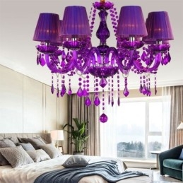 Elegantní křišťálový lustr v evropském stylu fialové závěsné světlo