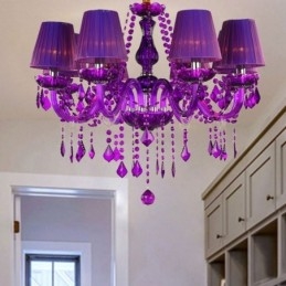 Elegantní křišťálový lustr v evropském stylu fialové závěsné světlo