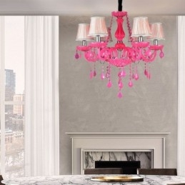 Křišťálový lustr v evropském stylu Růžový přívěsek Light Romantický