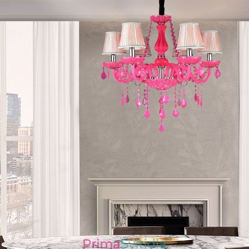 Křišťálový lustr v evropském stylu Růžový přívěsek Light Romantický