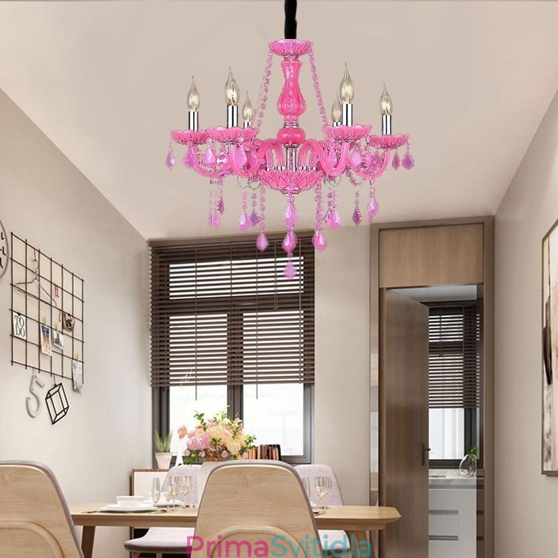 Křišťálový lustr v evropském stylu Růžový přívěsek Light Romantický