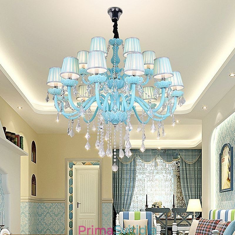 Evropský velký křišťálový lustr Závěsné světlo modré barvy