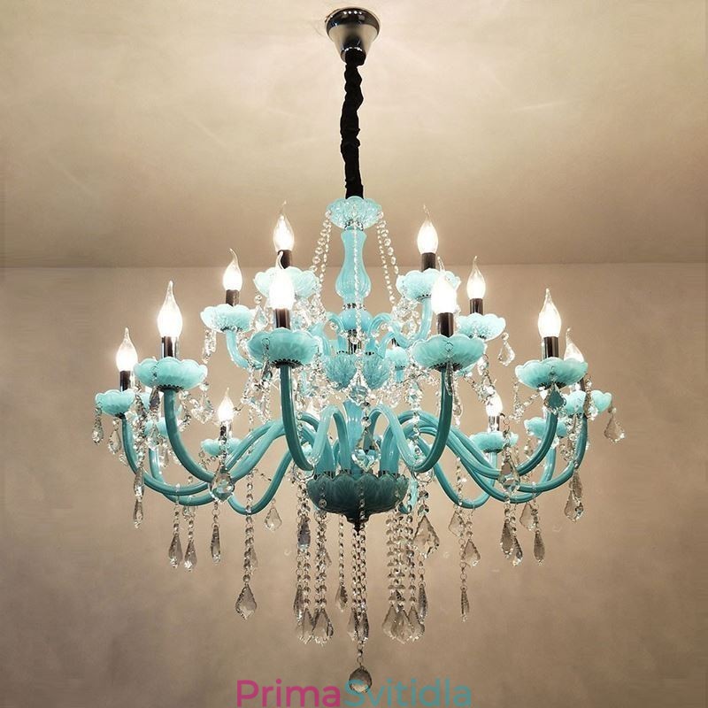 Evropský velký křišťálový lustr Závěsné světlo modré barvy