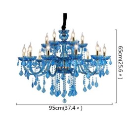 Elegantní křišťálový lustr Evropské modré závěsné světlo