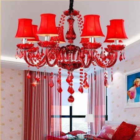 Luxusní křišťálový lustr European Red Color Závěsné světlo Luxusní křišťálový lustr European Red Color Závěsné světlo
