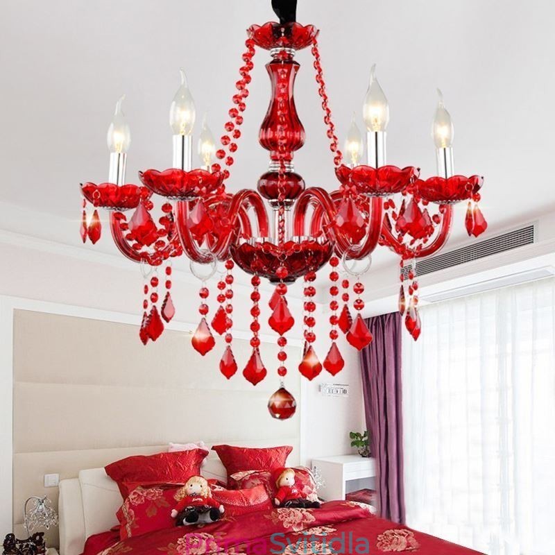 Luxusní křišťálový lustr European Red Color Závěsné světlo