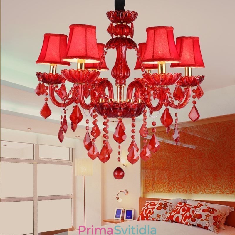 Evropský elegantní křišťálový lustr Závěsné světlo červené barvy