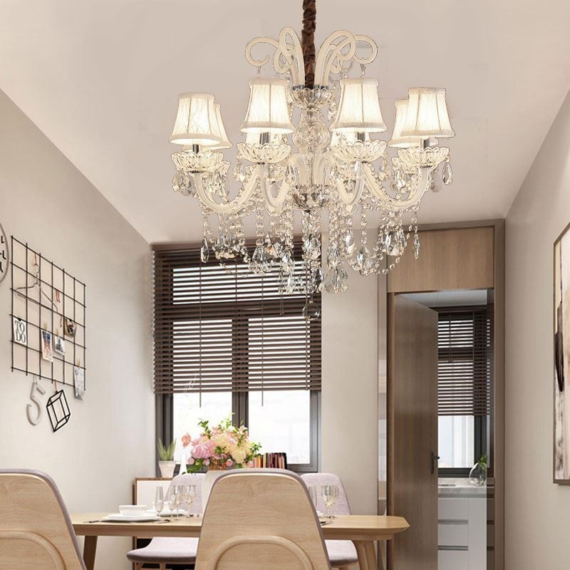 Elegantní křišťálový lustr evropské bílé závěsné světlo