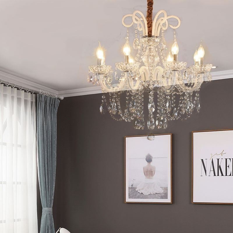 Elegantní křišťálový lustr evropské bílé závěsné světlo